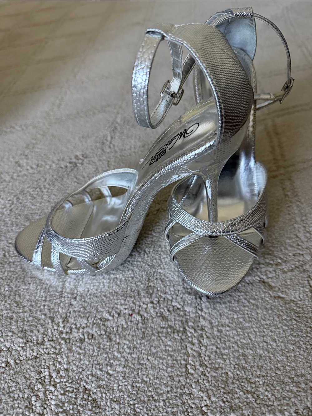 Silver Strappy High Heel Sandals - Women's